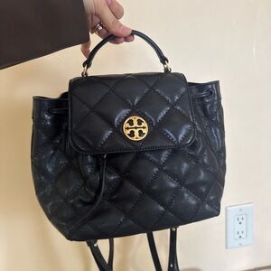 Tory Burch Willa Quilted Black Leather Top-Handle Backpack